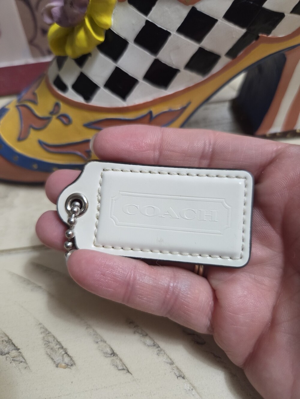 Coach Chalk White Leather HangTag, EUC